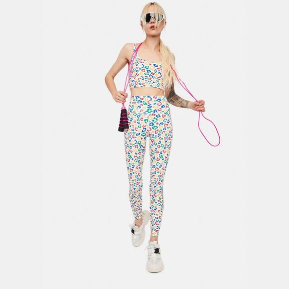 Beach Riot L Ayla High-Rise Legging Primary Leopard Workout Gym Crop Yoga Ribbed - Picture 13 of 16